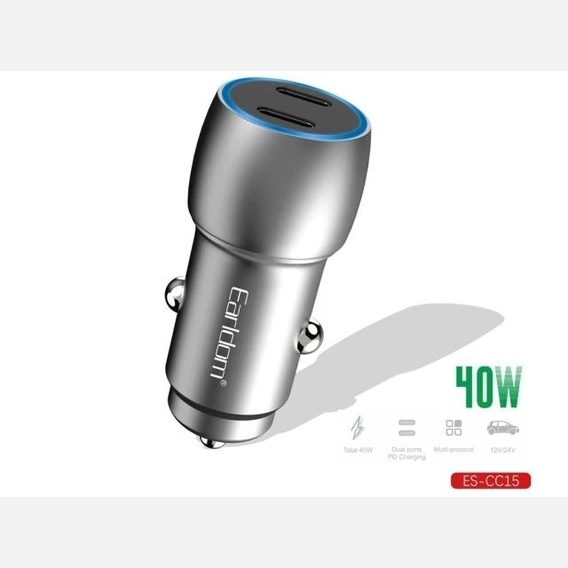 شارژر فندکی دو پورت تایپ سی 40 وات ارلدام CC15 Earldom CC15 Dual USB PD Car Charger 40W