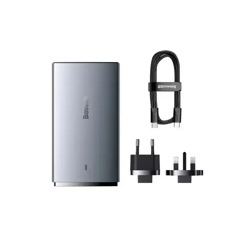 شارژر دیواری دو پورت باسئوس مدل GaN5 Pro Ultra Slim توان 65 وات (همراه کابل)