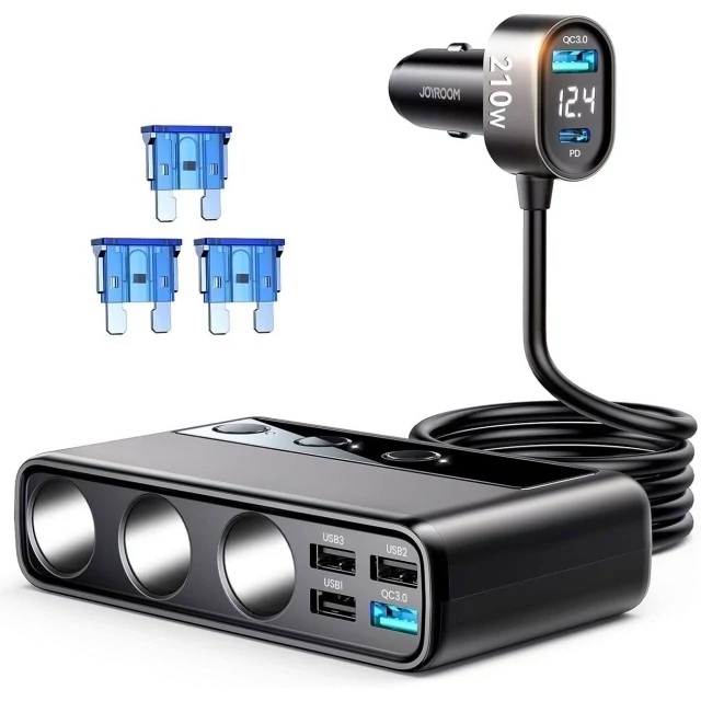 شارژر فندکی فست شارژ ماشین 210 وات تایپ سی  و یو اس ب جویرم JR-CL06 JOYROOM