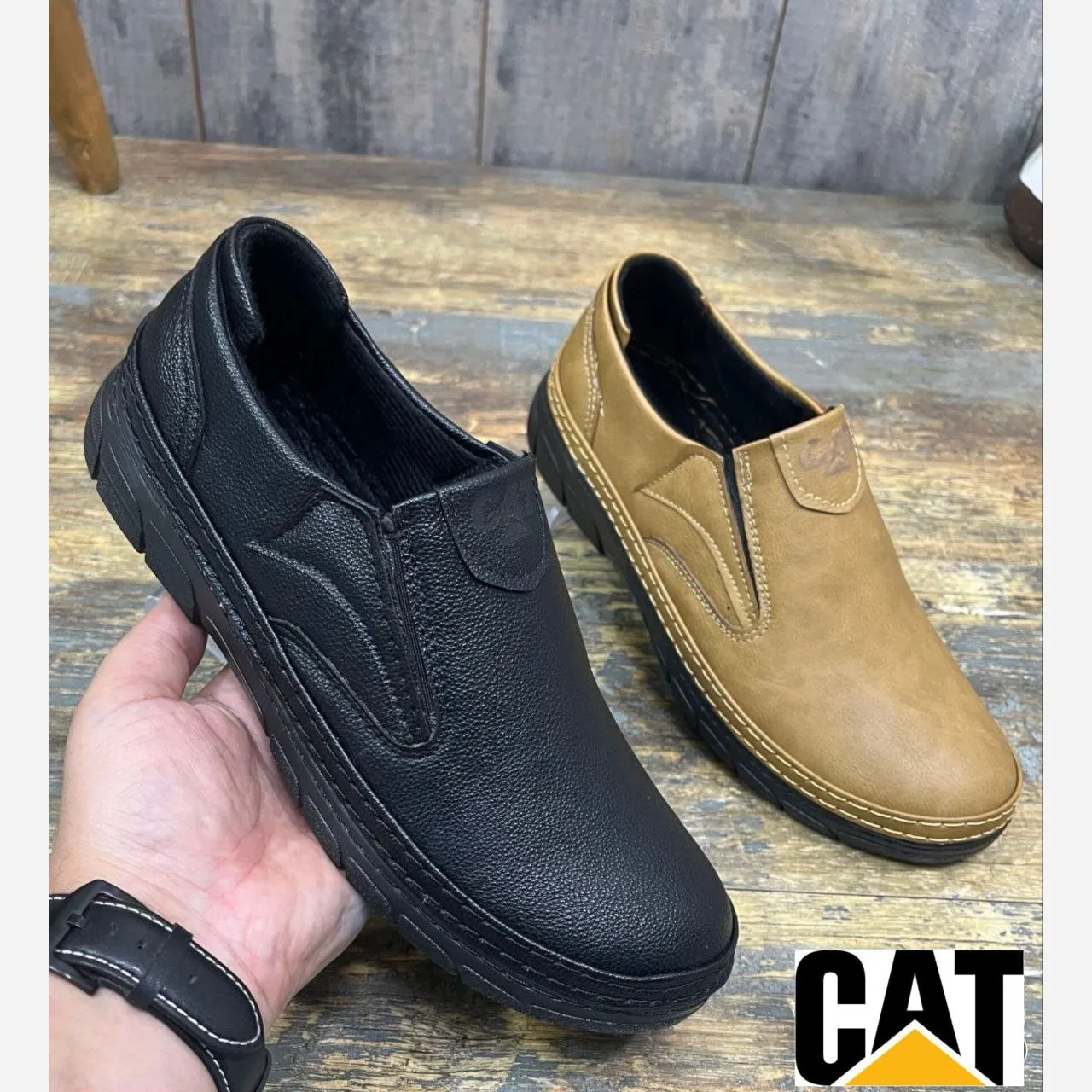 کفش طبی مردانه مدل CAT چرم دوردوخت با زیره پلیمری بادوام و سبک