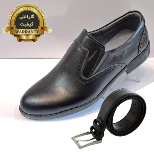 ست کفش مردانه مدل رویال کشی و کمربند چرم صنعتی کلاسیک