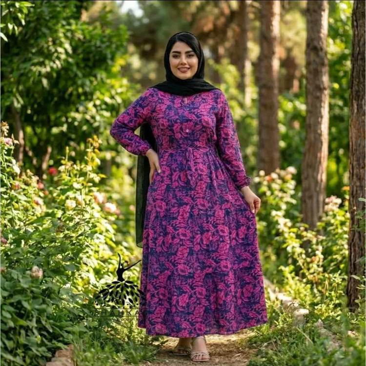 پیراهن ساحلی زنانه نخی مدل دامن سه چین برند فلور مناسب بارداری و شیردهی قد 140