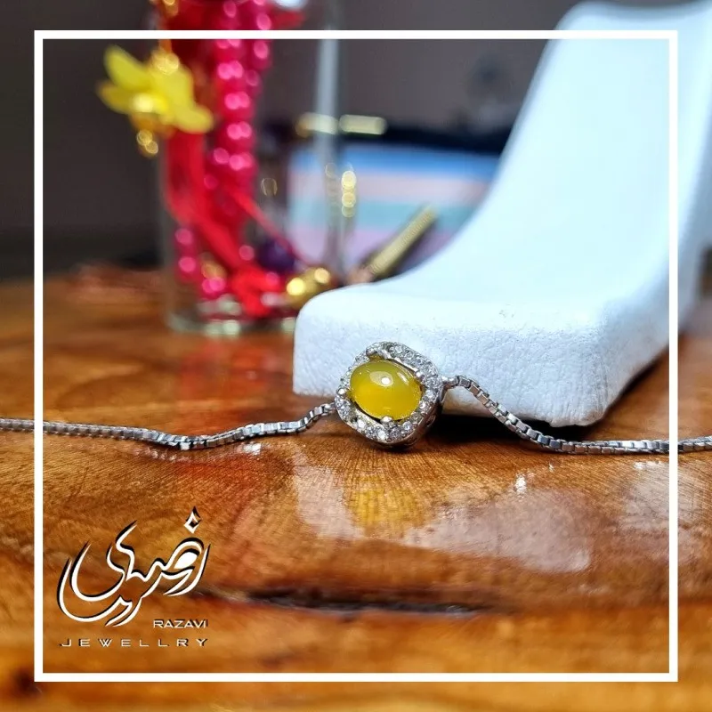 دستبند نقره زنانه طرح ریحان با نگین شرف الشمس