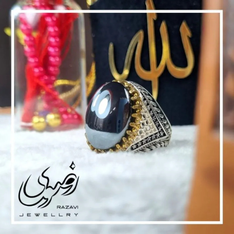 انگشتر حدید صینی مردانه با رکاب نقره طرح رحمت