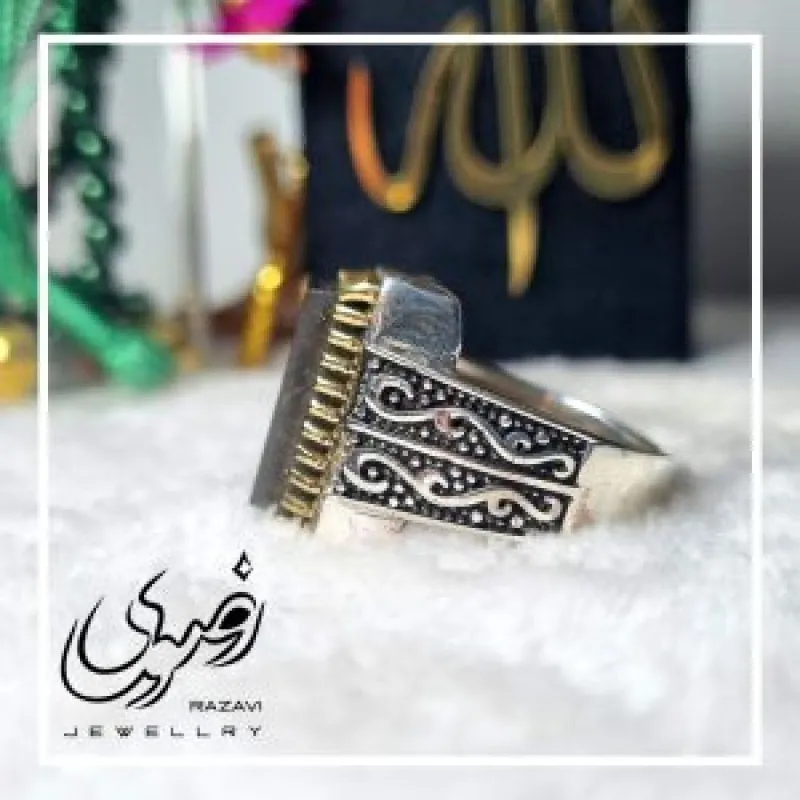 انگشتر نقره مردانه با نگین حدید صینی طبیعی طرح عین علی عیار 925