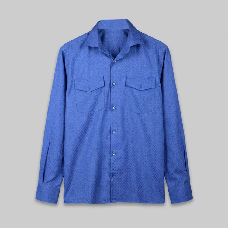 پیراهن مردانه آستین بلند تترون دو جیب مدل بافت خاویاری چهارخانه رگولار فیت