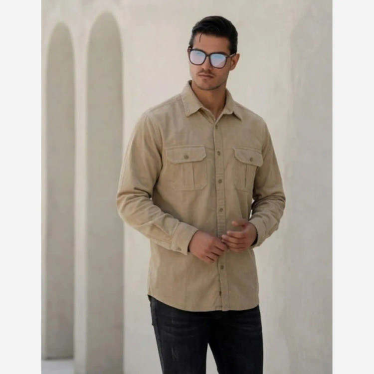 پیراهن کتان مردانه مدل یاشیل رنگ خاکی