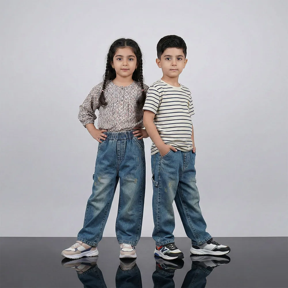 شلوار جین بگ بچه گانه آبی مناسب 2 تا 7 سال