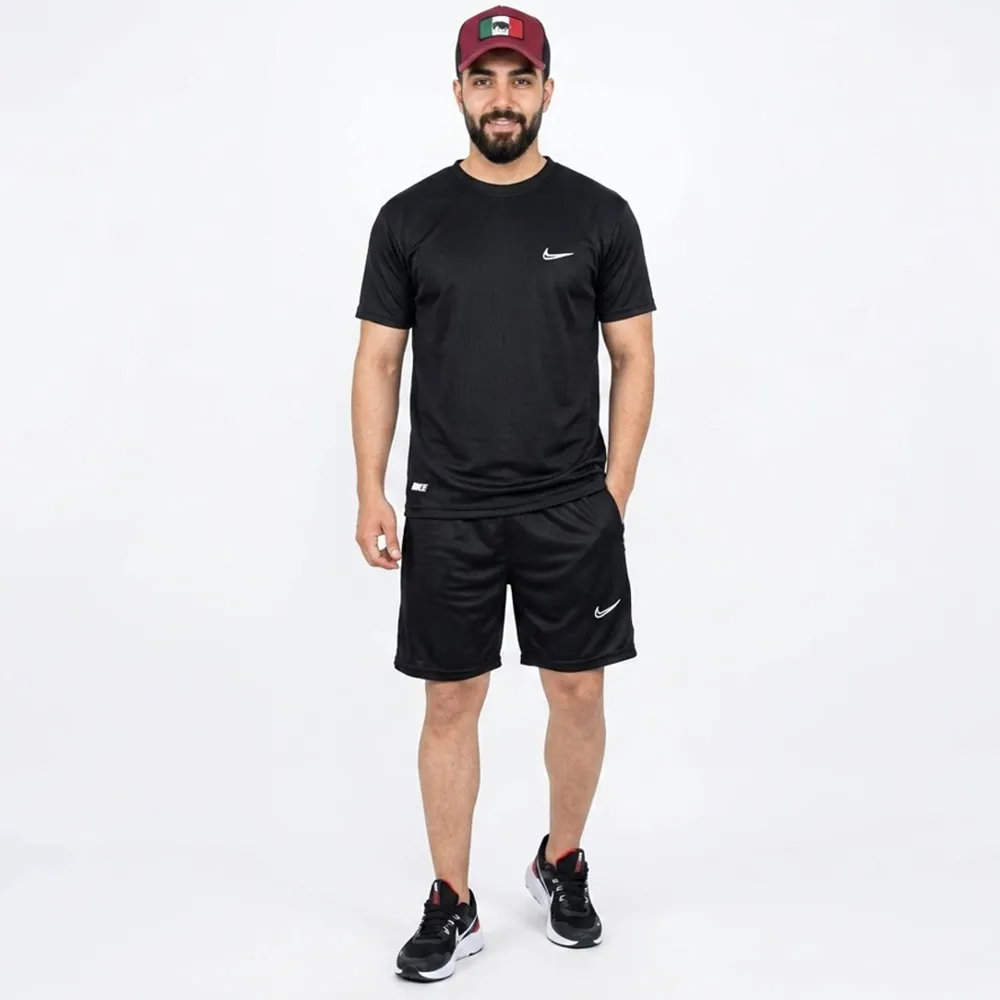 تیشرت و شلوارک مردانه پاشگاهی NIKE مشکی کد 11573 با جنس فلامنت سوزنی