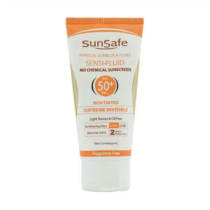 فلوئید ضد آفتاب SPF50+ فیزیکال سان سیف مناسب پوست حساس