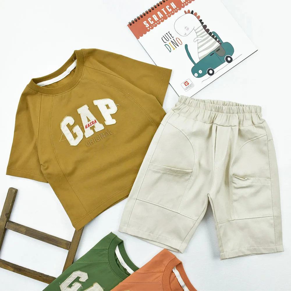 ست تیشرت و شلوارک پسرانه GAP طرح باکسی جنس پنبه و کتان