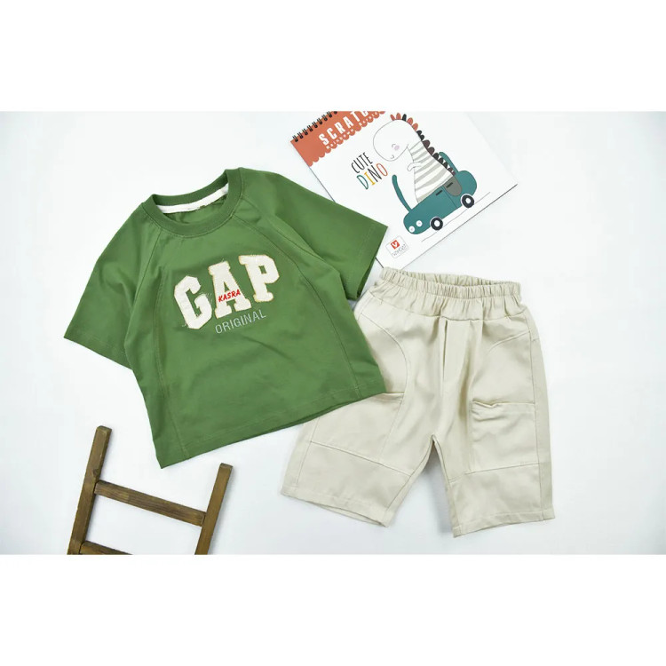 ست تیشرت و شلوارک پسرانه GAP طرح باکسی جنس پنبه و کتان