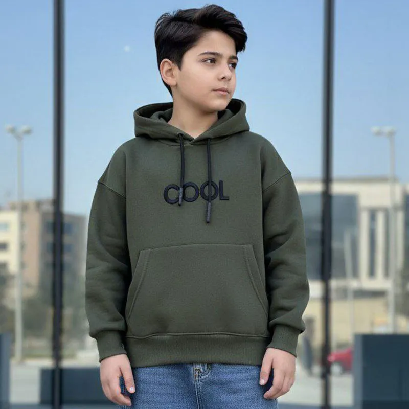 هودی دورس پسرانه کلاهدار طرح COOL با چاپ گلدوزی ضخیم