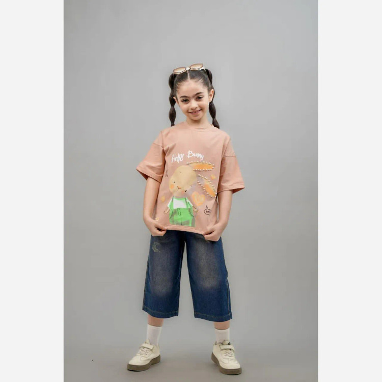 ست تیشرت و شلوارک جین دخترانه مروارید دوزی شده سایز 35 تا 50
