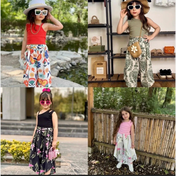 تاپ و شلوارک دخترانه کراپ کبریتی و بوگاتی سایز 1 تا 8 مناسب 2 تا 11 سال