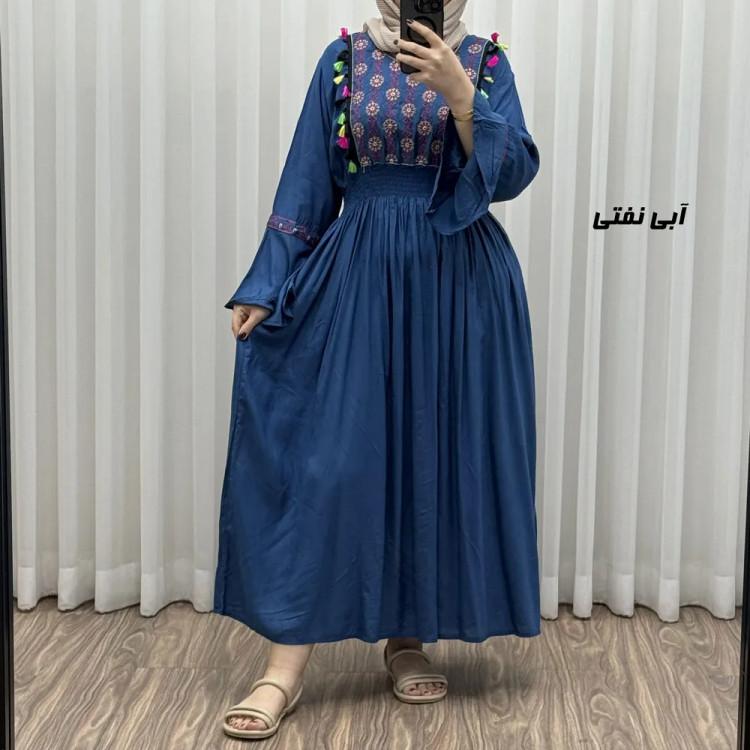 پیراهن نخی گلدوزی زنانه و دخترانه مدل جانان فری سایز مناسب تا 48