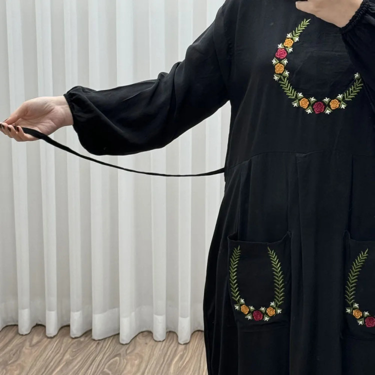 پیراهن نخی گلدوزی زنانه مدل خاطره فری سایز مناسب تا 48
