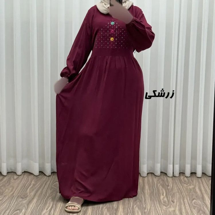 پیراهن ساحلی نخی گلدوزی شده زنانه و دخترانه فری سایز تا 46 با کمربند