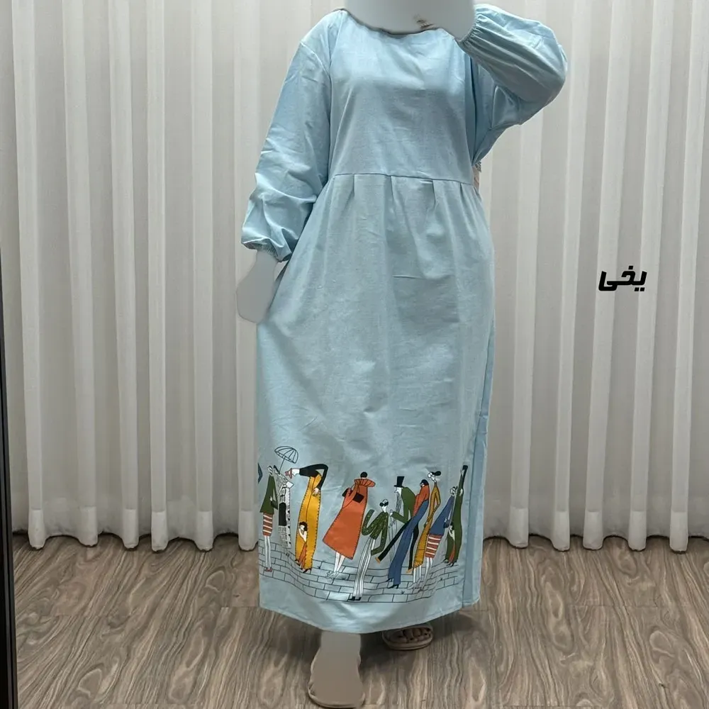 پیراهن ساحلی زنانه لینن فری سایز مدل کمرکش مناسب تا سایز 48