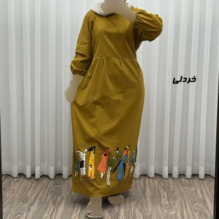 پیراهن ساحلی زنانه لینن فری سایز مدل کمرکش مناسب تا سایز 48