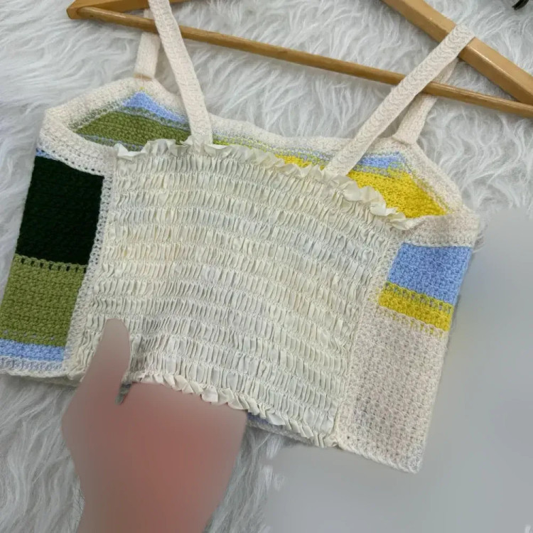 تاپ زنانه قلاب بافی پشت کش فری سایز مناسب تا سایز 42
