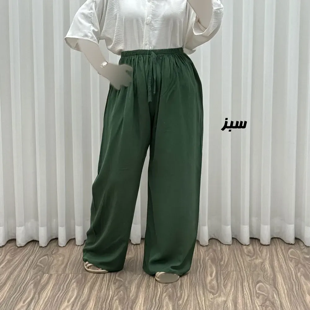 شلوار نخی زنانه راحتی فری سایز مناسب تا سایز 50 قد 107
