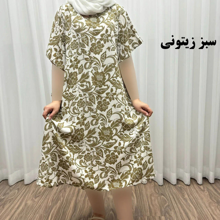 پیراهن راحتی نخی فلور فری سایز تا 50 تنخور شیک و راحت چهارفصل زنانه و دخترانه بدون دکمه جلو کمربنددار سایه نمیاندازد