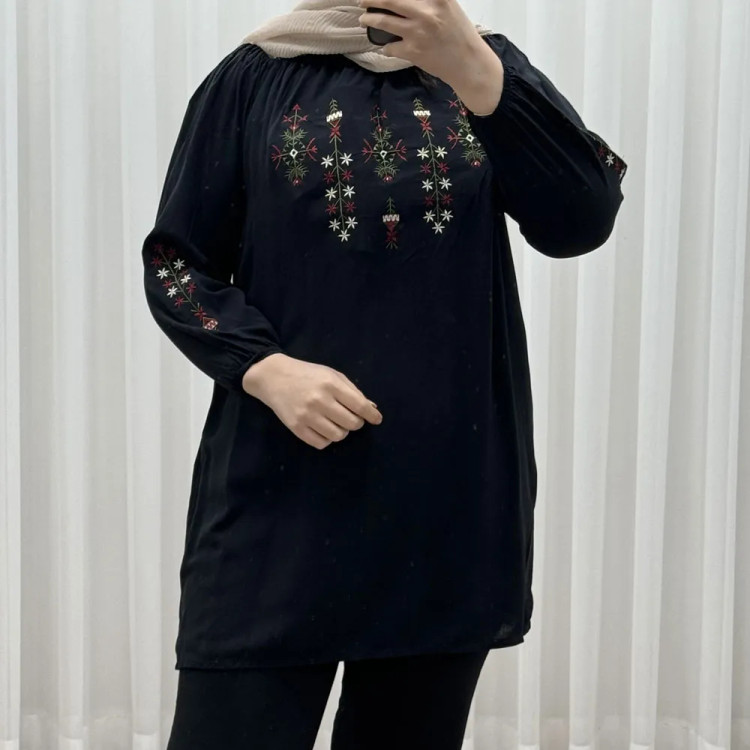 تونیک گلدوزی آی جان نخی شسته شده فری سایز تا 48 چهارفصل کمربنددار بدون آبرفت و رنگ رفت سایه نمیندازد