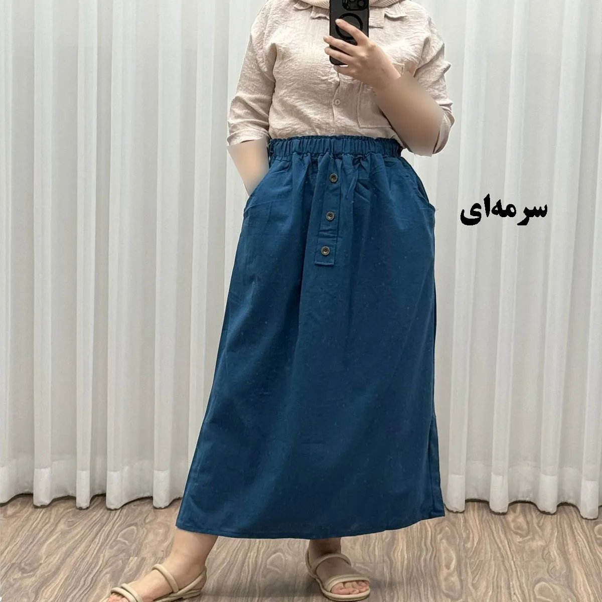 دامن لینن زنانه و دخترانه فری سایز مناسب تا سایز 48 قد 93 سانتیمتر