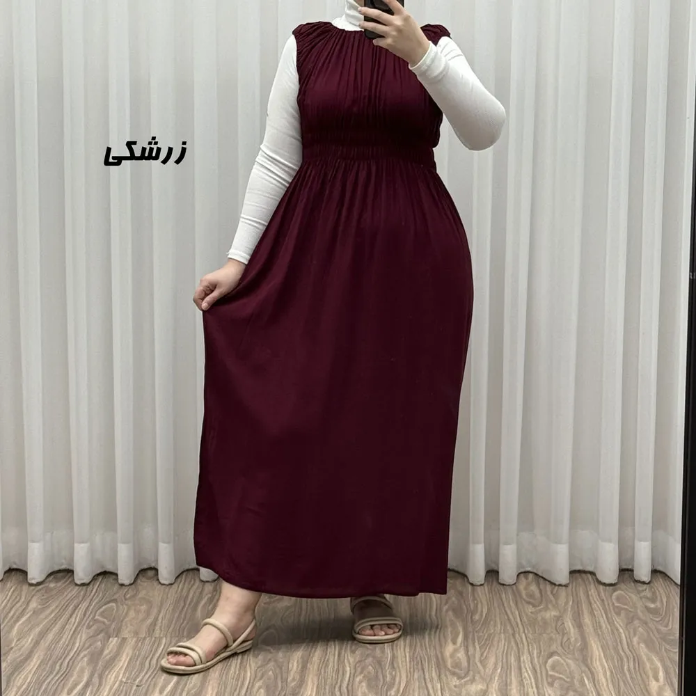 پیراهن ساحلی نخی زنانه و دخترانه فری سایز مدل حلقهای سینه کشدار