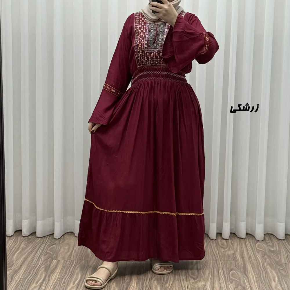پیراهن نخی گلدوزی زنانه و دخترانه فری سایز مدل نازی کد 1778