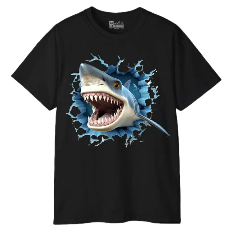 تیشرت آستین کوتاه مردانه پاد آفرین مدل کوسه کد 1776 طرح کوسه جنس نخ و پلی استر