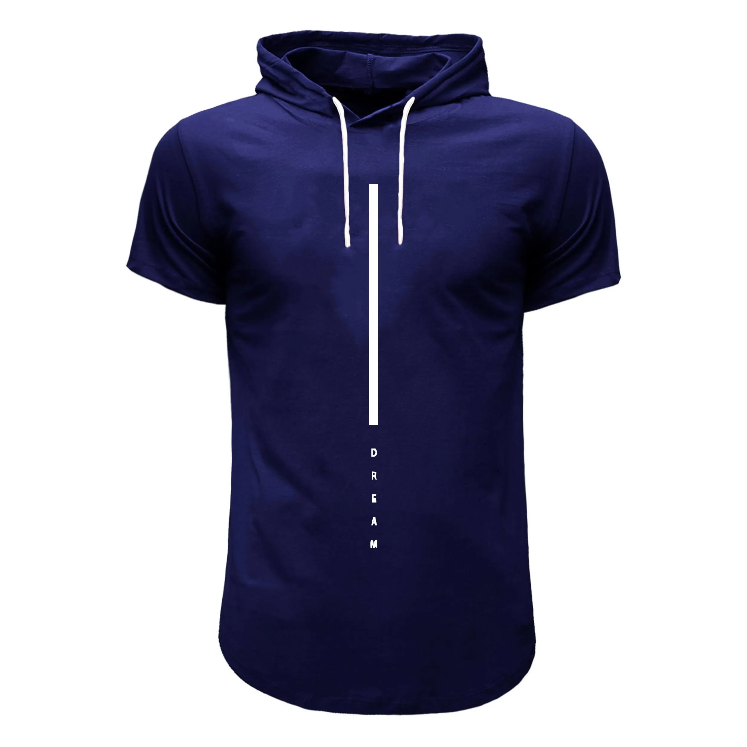 تی شرت آستین کوتاه کلاه دار مردانه سورمه ای طرح dream سایز L XL XXL