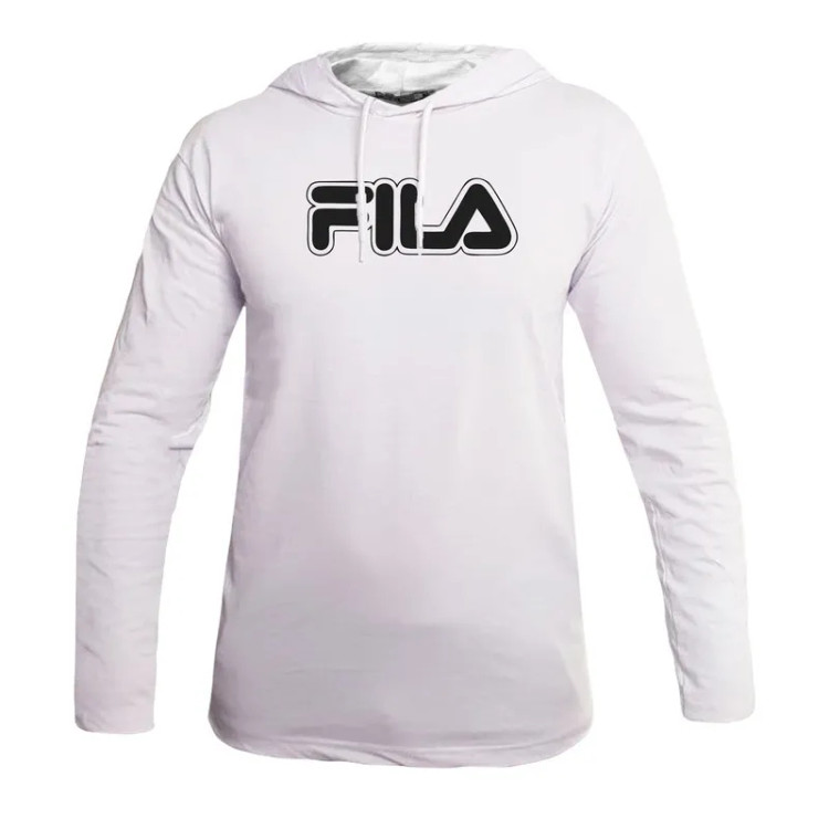 تیشرت کلاه دار مردانه طرح Fila مدل 47887 آستین بلند نخی اعلا مناسب چهارفصل مشکی سفید
