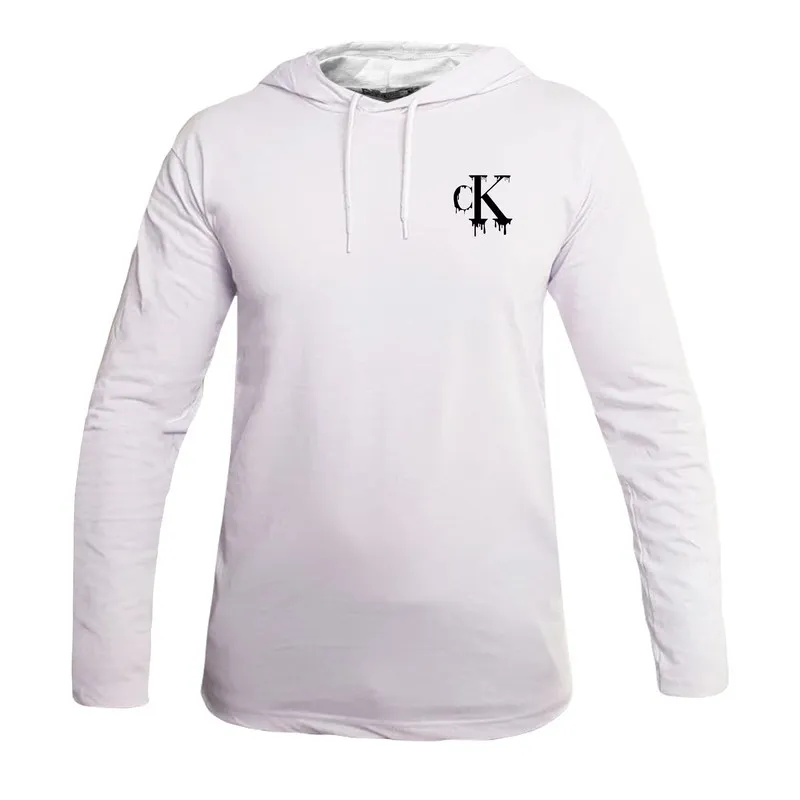 تیشرت آستین بلند مردانه طرح CK مدل S4647 کلاه دار نخی اعلا مشکی سایز L XL 2XL