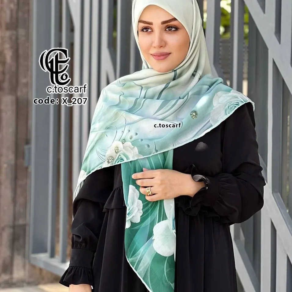 روسری مجلسی طرح شیوا نخ کاستوم قواره بزرگ 140 سانتیمتر سبز روشن سه بعدی