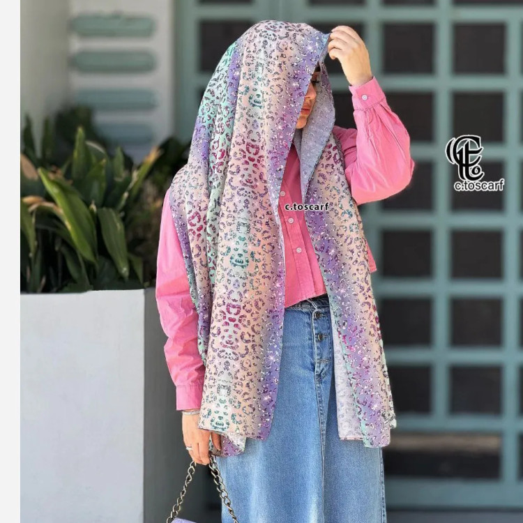 شال نخ کاستوم طرح آنجل رنگ گلبهی قواره 200×70