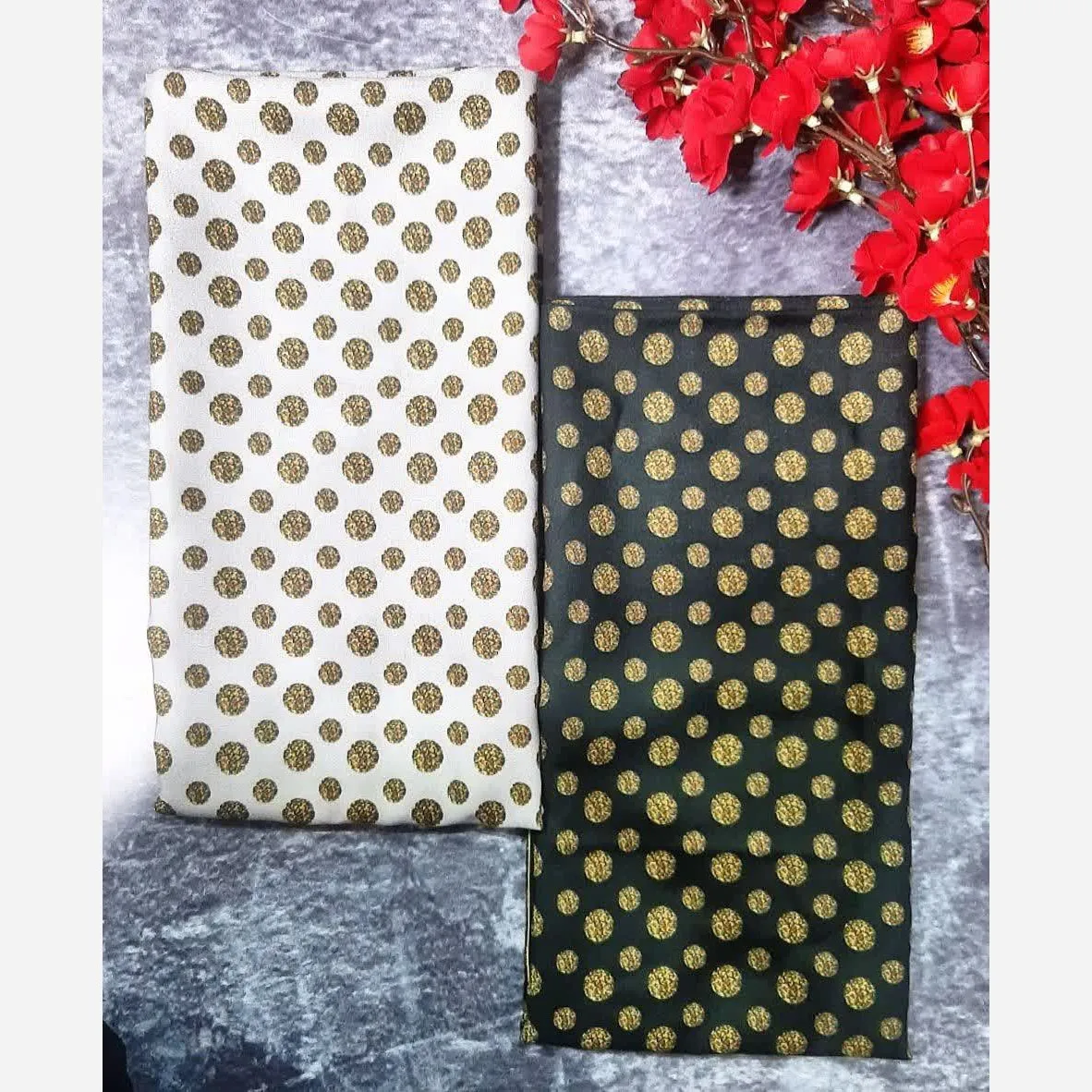 روسری نخ کاستوم طرح خال خال اکلیلی قواره بزرگ 140 سانتیمتر