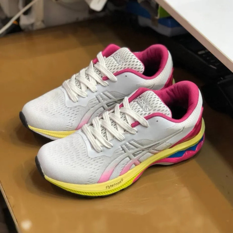 کفش اسیکس Gel Nimbus مردانه سفید صورتی زرد اسپرت تنفسی پیادهروی روزمره