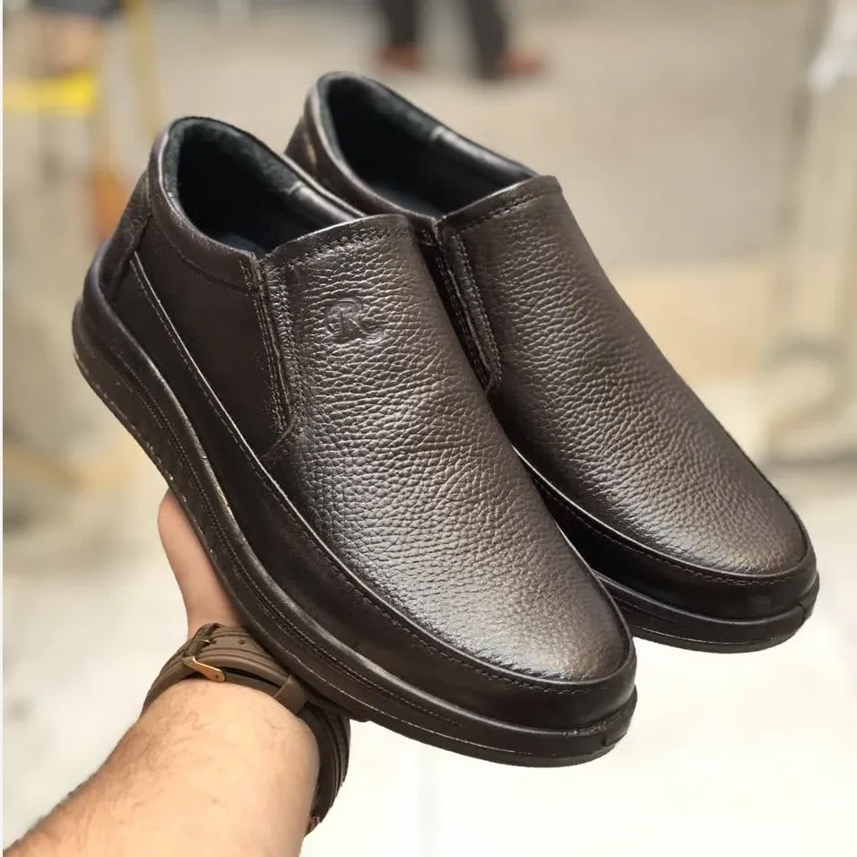کفش چرم طبی مردانه رخشی مدل گالاس رنگ قهوه ای سوخته