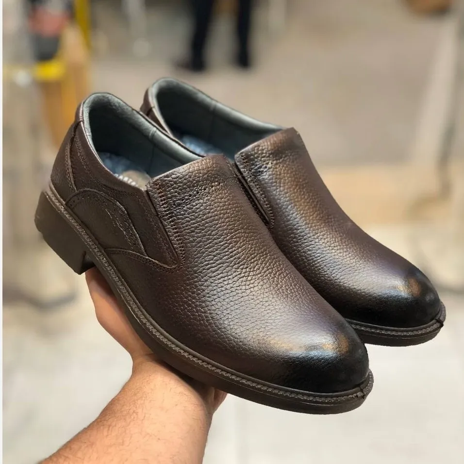 کفش چرم مردانه مجلسی ایپک قهوه ای سوخته راحتی شیک رویه چرم طبیعی زیره پیو سبک