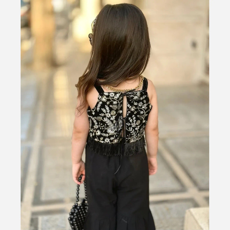ست تاپ و شلوار دخترانه مجلسی جنس لنین خنک مناسب 2 تا 8 سال