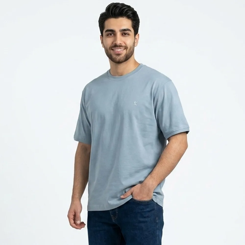 تیشرت بیسیک مردانه پنبه خالص یقه گرد طوسی کد 11856