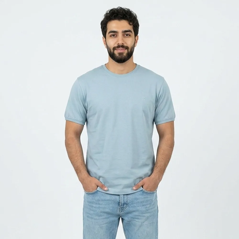 تیشرت بیسیک مردانه پنبه خالص یقه گرد آبی کد 11856