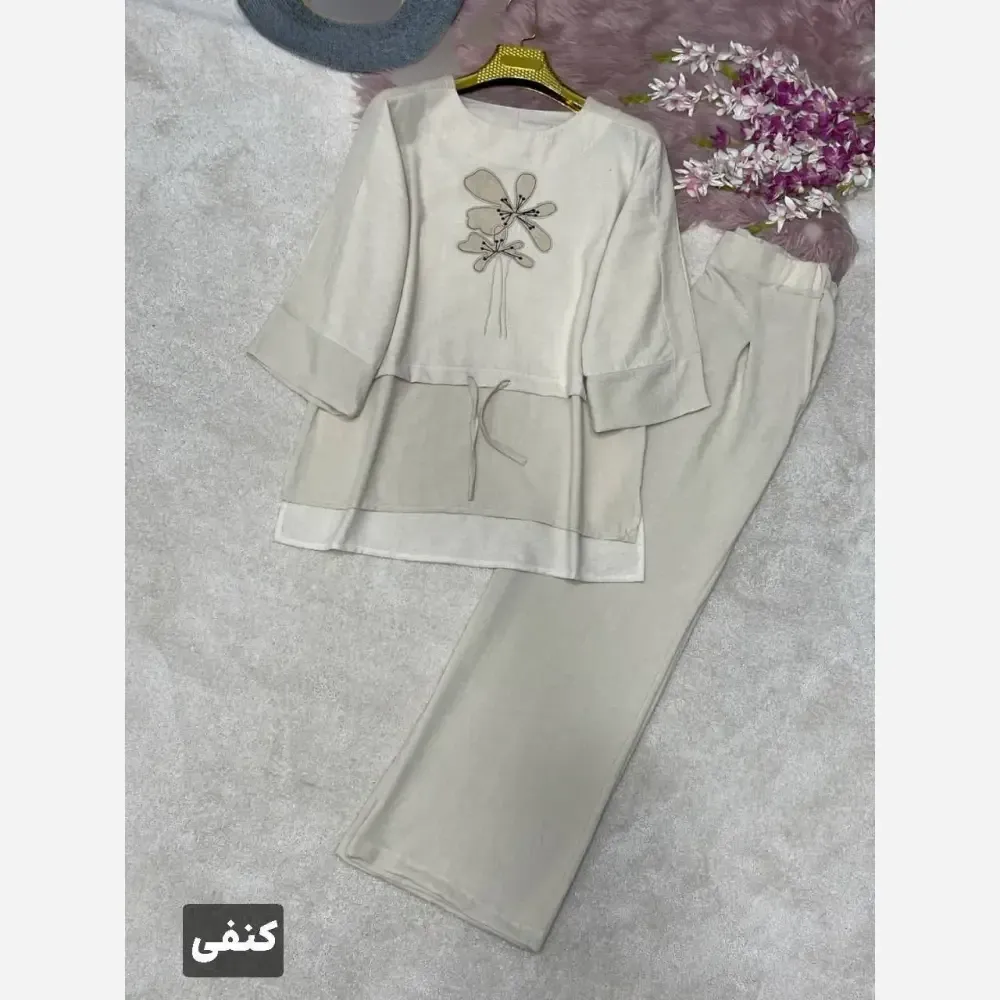 ست شومیز و شلوار زنانه مدل هایدی جنس لنین و شانتون فری سایز 38 تا 46