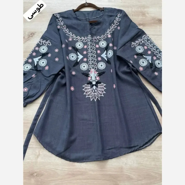 شومیز زنانه طرح دار مدل لنا جنس شانتون فری سایز