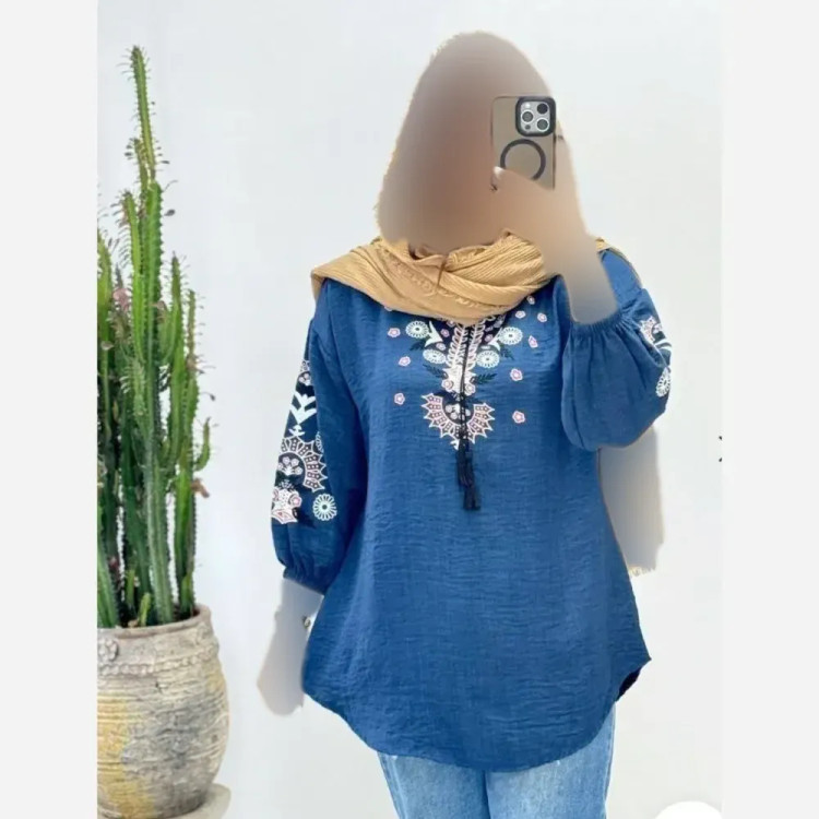 شومیز زنانه طرح دار مدل لنا جنس شانتون فری سایز