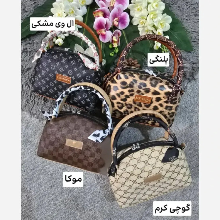کیف مژگان چرمی با کیفیت جادار بند بلند سایز آزاد رنگ بندی پلنگی موکا گوچی ال وی