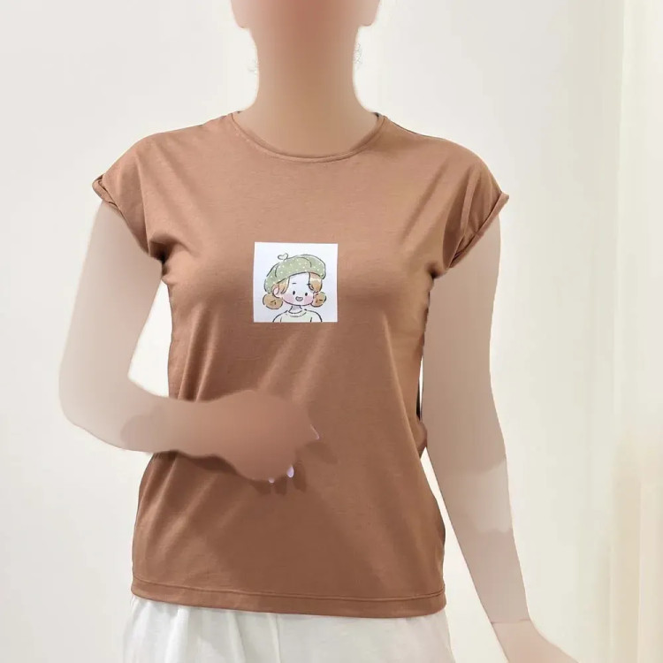 تیشرت نخ پنبه چاپدار آستین سرخود فری سایز کد 1374