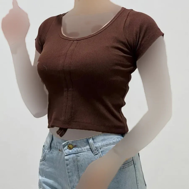 تیشرت کبریتی جلو گت دار فری سایز کد 1406